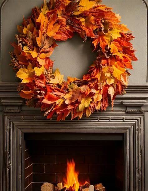 Fall Wreath Over Fireplace