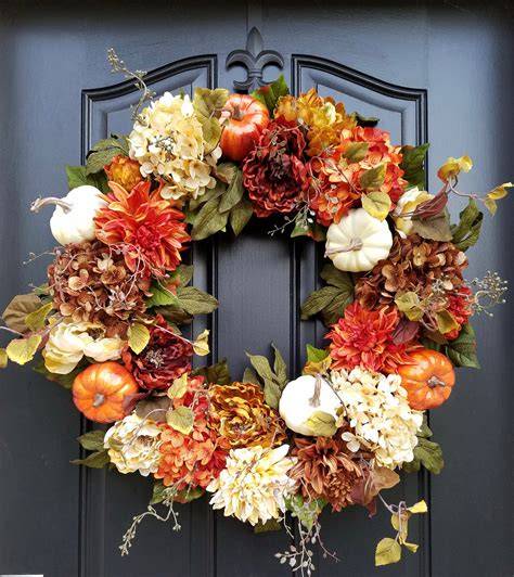 Beautiful fall wreath on a front door
