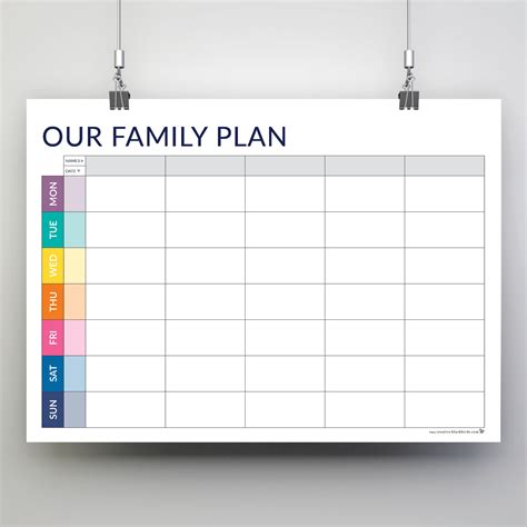 Personalized Weekly Family Schedule 2018 Calendar or Chore Etsy
