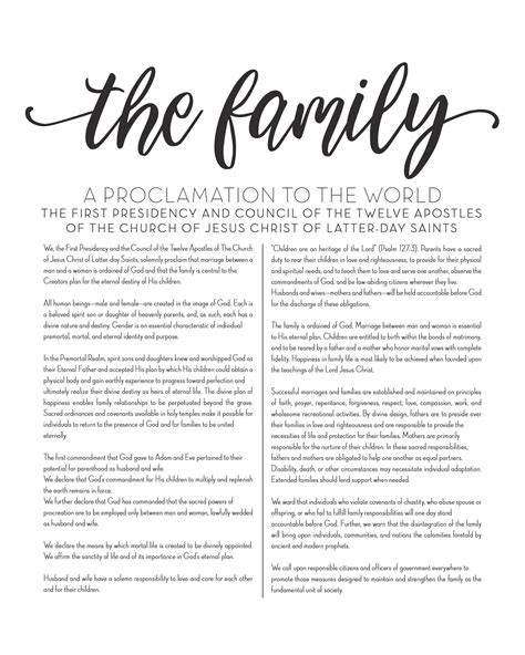 Family A Proclamation To Rhe World Printable