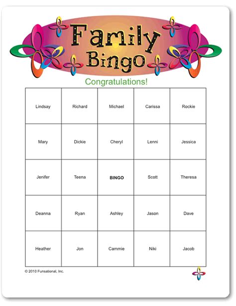 Family Bingo Game Printable