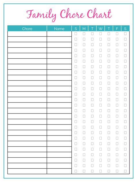 Family Chore Chart Printable Free