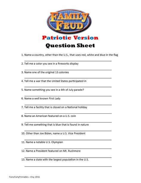 Family Feud Printable