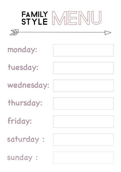 Family Style Dinner – Printable Menu | Weekly dinner menu, Weekly menu