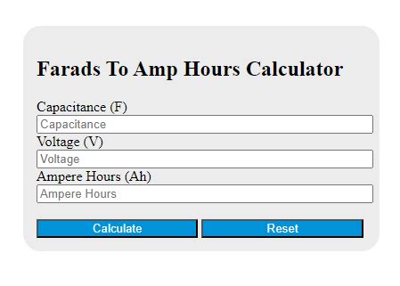 Effortlessly Convert Farads to Amp Hours with Our Online Calculator – Get Accurate Results Now!