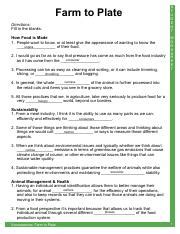 Farm To Plate Worksheet Answers