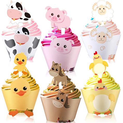 Get Creative with These Farm Animal Cupcake Toppers - Perfect for Your Next Party!