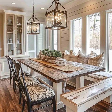 Farmhouse Dining Room Table with Bench