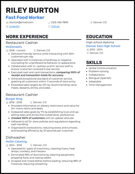 Fast Food Restaurant Resume