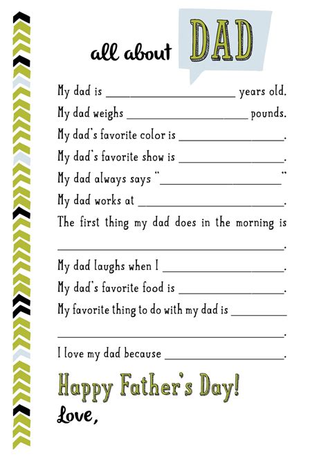 Father's Day About My Dad Printable