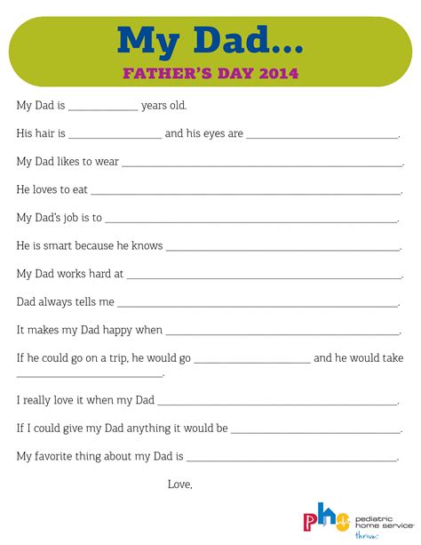 Father's Day Fill In The Blank Free Printable