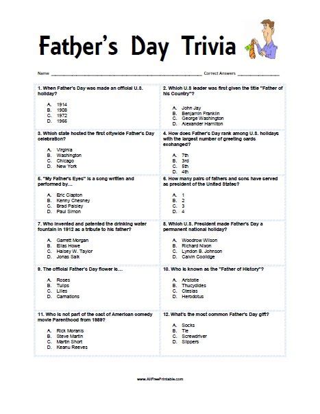 Father's Day Trivia Questions And Answers Printable