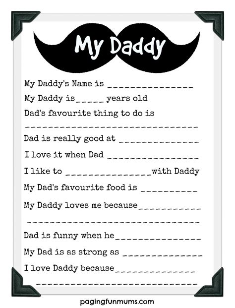 Fathers Day Questionnaire Printable
