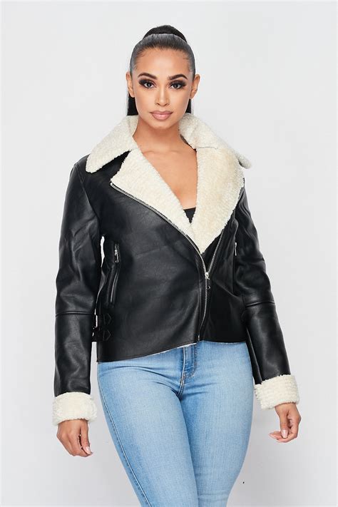 Faux Leather Sherpa Lined Jacket