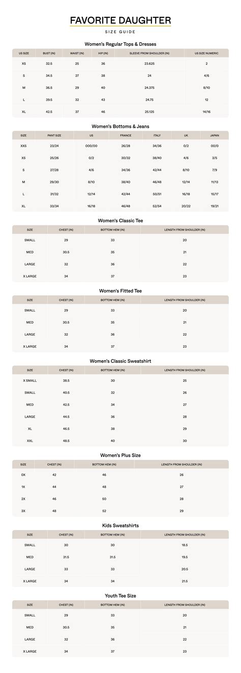 Favorite Daughter Size Chart