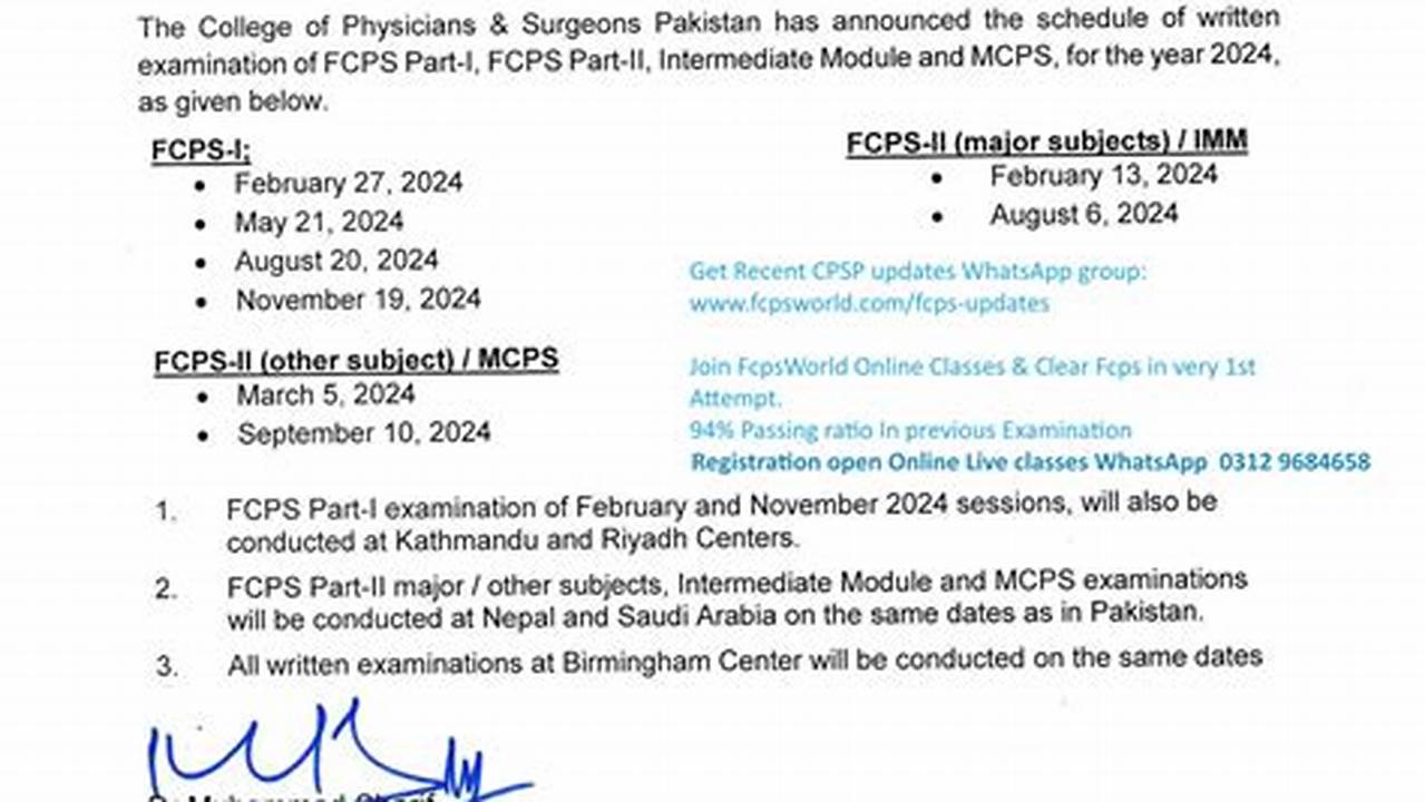 Fcps Part 1 Exam Dates 2024