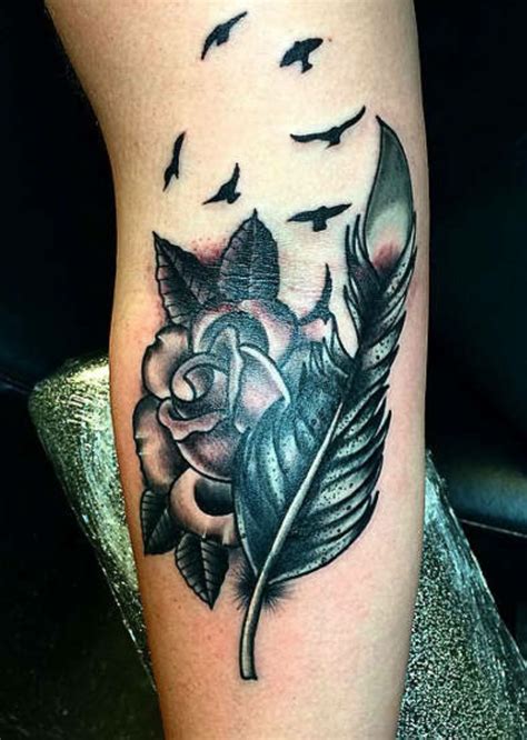 Rose and feather tattoo by Joe Dillon Feather tattoos