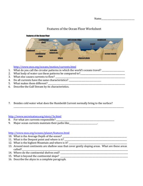Features Of The Ocean Floor Worksheet Answers