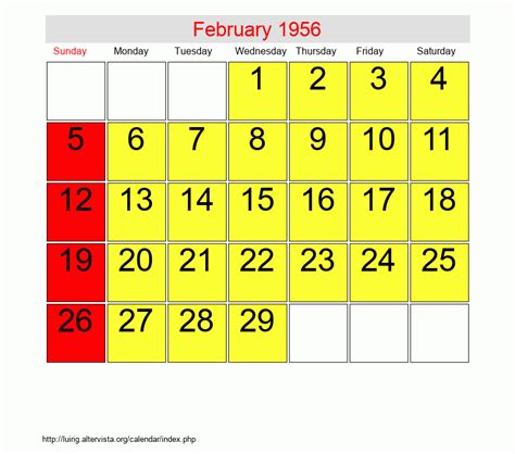 Feb 1956 Calendar