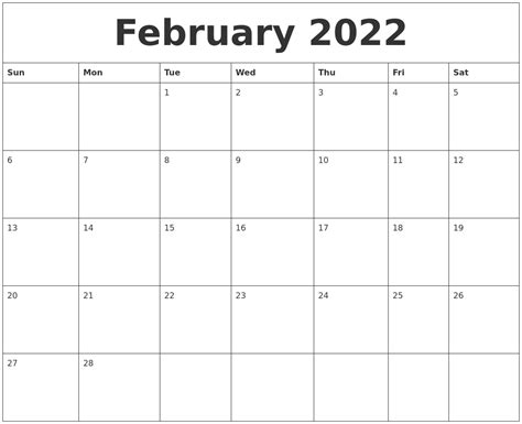 Feb 2022 Calendar Printable Free