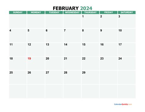 Feb Month Calendar