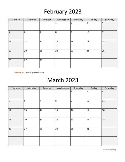 Feb/March 2023 Calendar