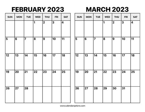 Feb - March 2023 Calendar
