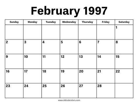 Feb 1997 Calendar