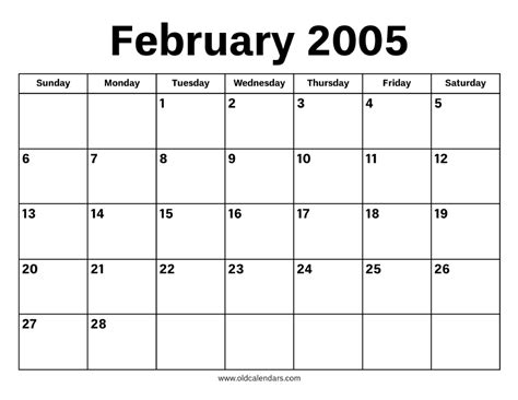 Feb 2005 Calendar