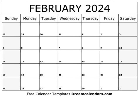 Feb 2024 Calendar Printable Free