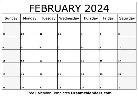 Feb Calendar 2024 Printable