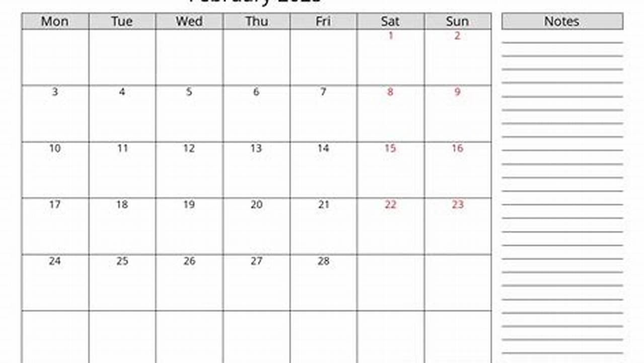 February 2025 Calendar With Notes Section