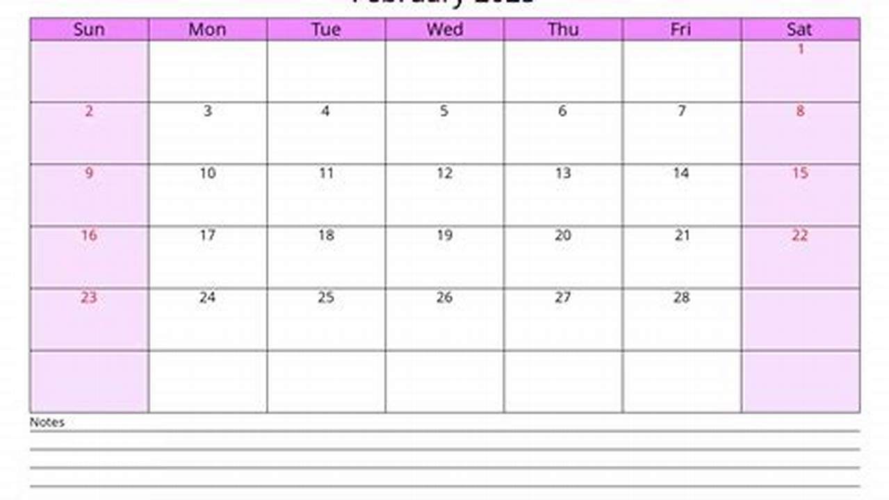 February 2025 Calendar With Notes Template