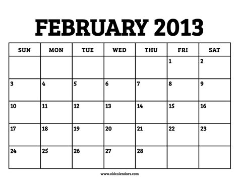 February Calendar 2013