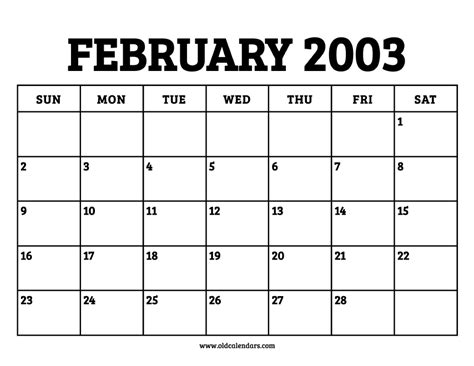 February 1 2003 Calendar