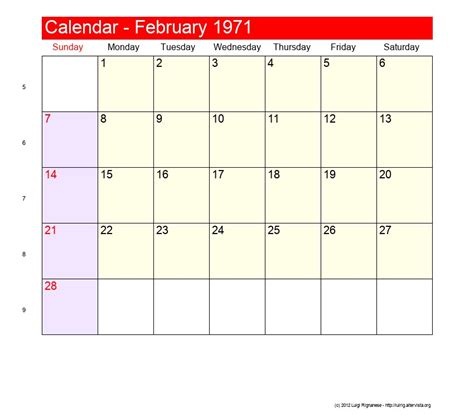 February 1971 Calendar