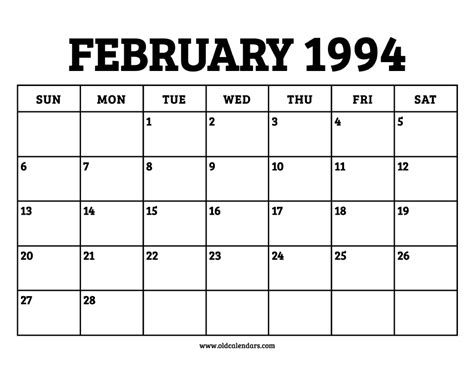 February 1994 Calendar