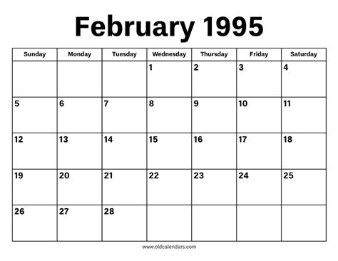 February 1995 Calendar