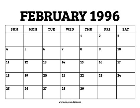 February 1996 Calendar