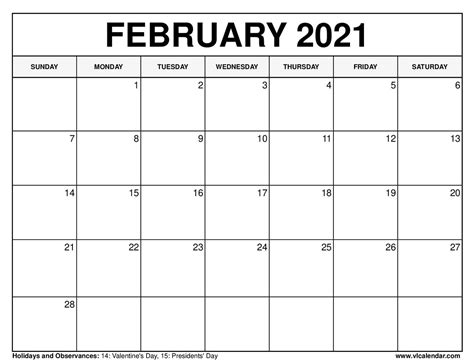 February 2021 Printable Calendar