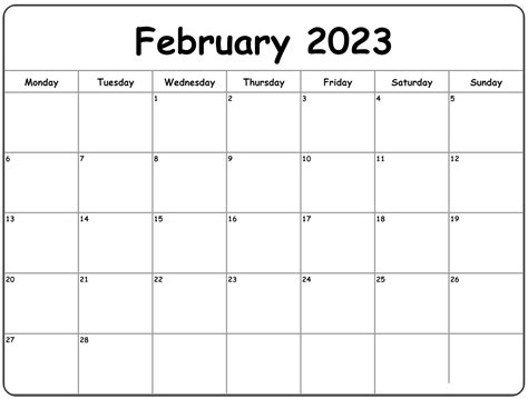 February 2023 Calendar Printable Pdf