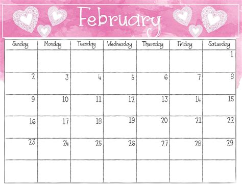 February Calendar Free Printable