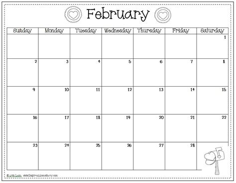February Calendar Print Out
