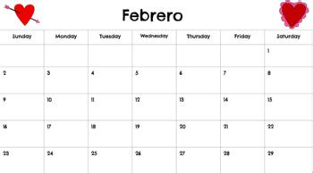 February Spanish Calendar