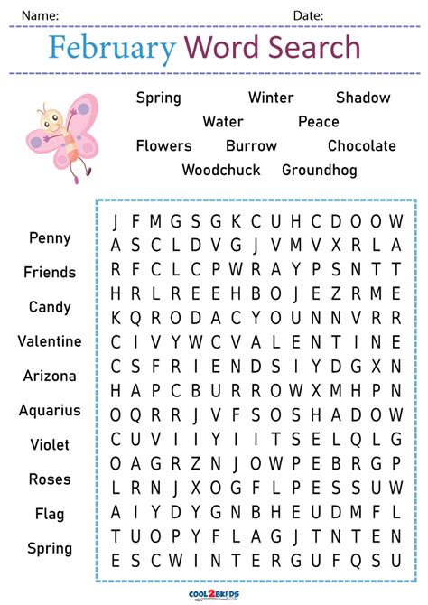 February Word Search Free Printable