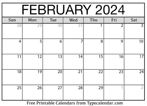 Feburary 2024 Calendar
