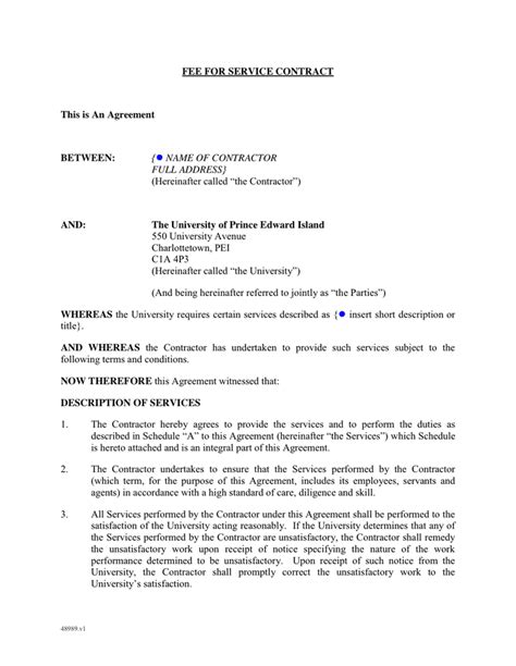 Fee For Service Agreement Template