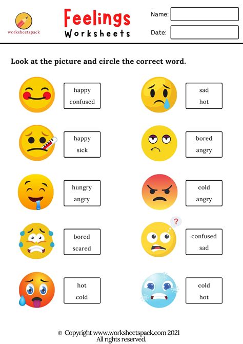 Feelings And Emotions Worksheet For Kindergarten