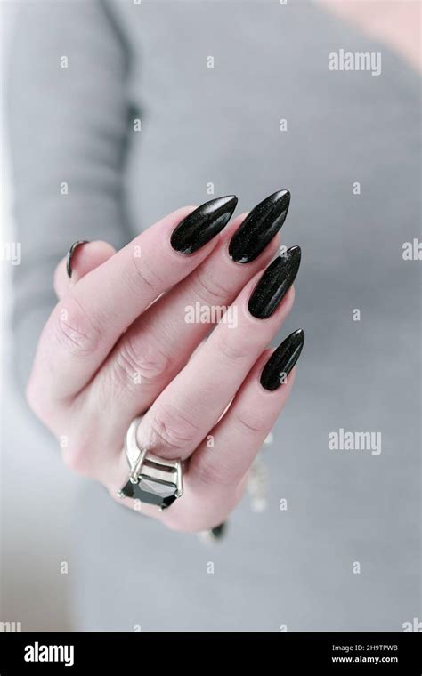 Female Hand Long Nails Black