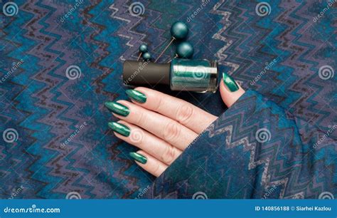 Female Hand Long Nails Turquoise